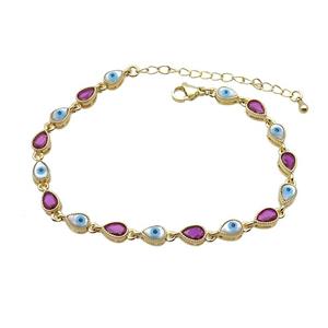 Copper Bracelets Pave Fuchsia Zirocn Teardrop Evil Eye Gold Plated, approx 5-7mm, 18-24cm length