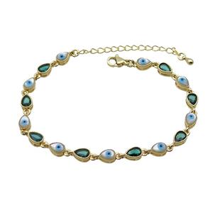 Copper Bracelets Pave Green Zirocn Teardrop Evil Eye Gold Plated, approx 5-7mm, 18-24cm length