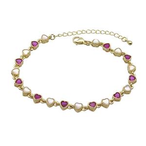 Copper Bracelets Pave Fuchsia Zirocn Heart Gold Plated, approx 5mm, 18-24cm length