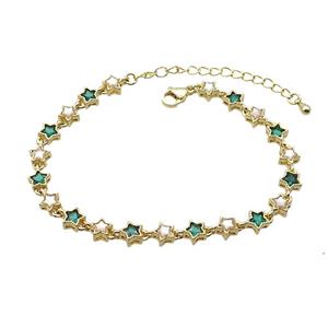 Copper Bracelets Pave Green Zirocn Star Gold Plated, approx 6mm, 18-24cm length