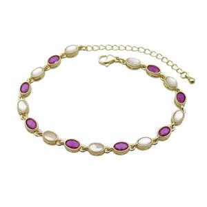 Copper Bracelets Pave Fuchsia Zirocn Oval Gold Plated, approx 5-7mm, 18-24cm length