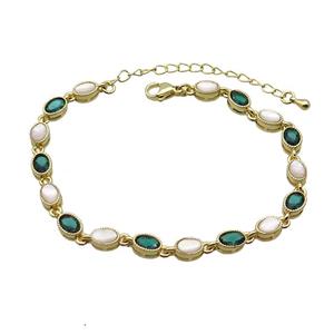 Copper Bracelets Pave Green Zirocn Oval Gold Plated, approx 5-7mm, 18-24cm length