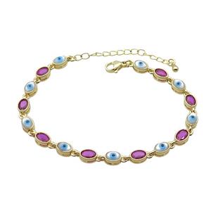 Copper Bracelets Pave Fuchsia Zirocn Oval Evil Eye Gold Plated, approx 5-7mm, 18-24cm length