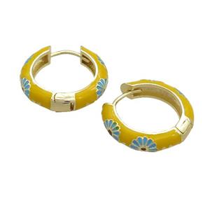 Copper Hoop Earrings Yellow Enamel Gold Plated, approx 19mm dia