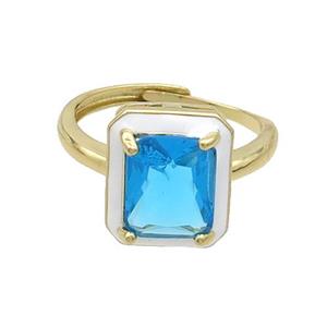 Copper Rings Pave Blue Crystal Glass Enamel Heart Adjustable Gold Plated, approx 11-13mm, 18mm dia