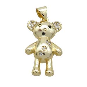 Copper Bear Pendant Pave Zircon Gold Plated, approx 14-21mm