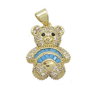 Copper Bear Pendant Pave Zircon Gold Plated, approx 16-19mm