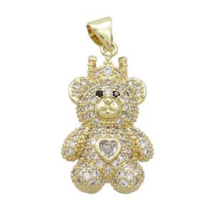 Copper Bear Pendant Pave Zircon Gold Plated, approx 15-20mm