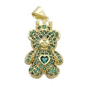 Copper Bear Pendant Pave Green Zircon Gold Plated, approx 15-20mm