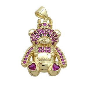 Copper Bear Pendant Pave Fuchsia Zircon Gold Plated, approx 21-25mm