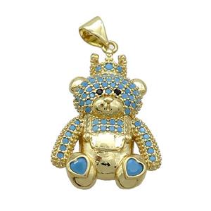 Copper Bear Pendant Pave Turqblue Zircon Gold Plated, approx 21-25mm