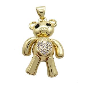 Copper Bear Pendant Pave Zircon Gold Plated, approx 18-25mm