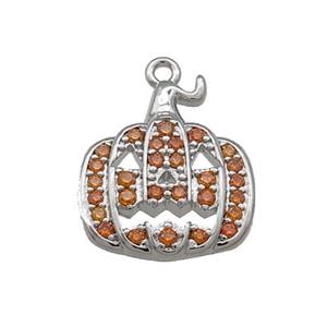 Copper Pumpkin Pendant Pave Orange Zircon Halloween Platinum Plated, approx 14-16mm