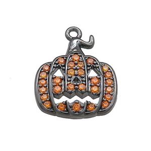 Copper Pumpkin Pendant Pave Orange Zircon Halloween Black Plated, approx 14-16mm