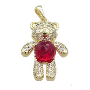 Copper Bear Pendant Pave Zircon Crystal Glass Gold Plated, approx 18-24mm