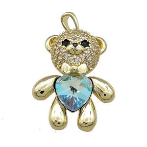 Copper Bear Pendant Pave Zircon Crystal Glass Gold Plated, approx 21-28mm