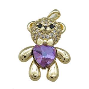 Copper Bear Pendant Pave Zircon Crystal Glass Gold Plated, approx 21-28mm