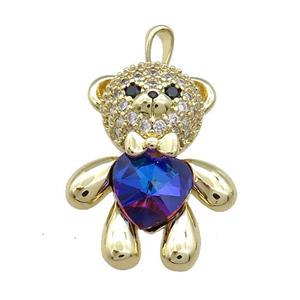 Copper Bear Pendant Pave Zircon Crystal Glass Gold Plated, approx 21-28mm