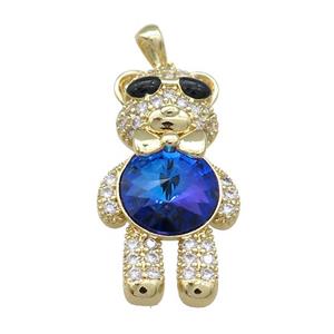 Copper Bear Pendant Pave Zircon Crystal Glass Gold Plated, approx 17-33mm