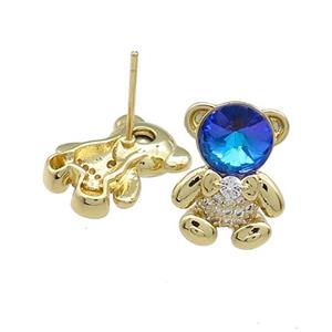 Copper Bear Stud Earrings Pave Zircon Crystal Glass Gold Plated, approx 12-16.5mm