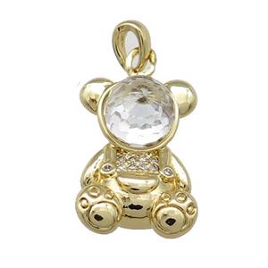 Copper Bear Pendant Pave Zircon Crystal Glass Gold Plated, approx 13.5-20mm