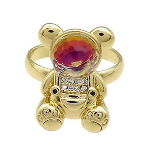 Copper Bear Rings Pave Zircon Crystal Glass Adjustable Gold Plated, approx 13.5-20mm, 18mm dia