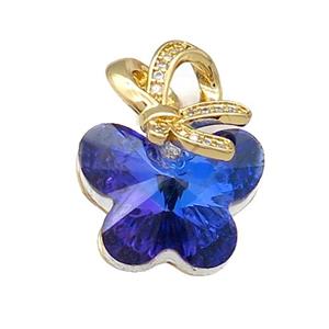 Crystal Glass Butterfly Pendant Copper Pave Zircon Gold Plated, approx 18-25mm