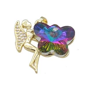 Copper Fairy Pendant Pave Crystal Glass Zircon Gold Plated, approx 18-25mm