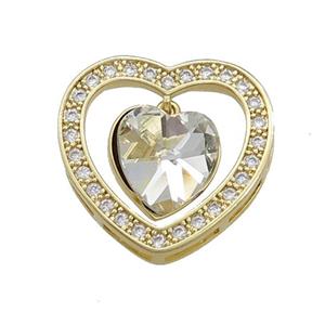 Copper Heart Pendant Pave Crystal Glass Zircon Gold Plated, approx 14mm, 25mm