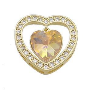 Copper Heart Pendant Pave Crystal Glass Zircon Gold Plated, approx 14mm, 25mm