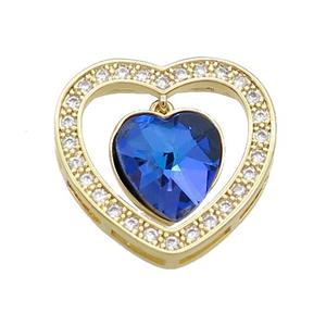 Copper Heart Pendant Pave Crystal Glass Zircon Gold Plated, approx 14mm, 25mm