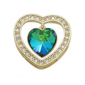 Copper Heart Pendant Pave Crystal Glass Zircon Gold Plated, approx 14mm, 25mm