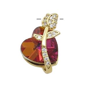 Copper Tulip Flower Pendant Pave Crystal Glass Zircon Gold Plated, approx 14-20mm