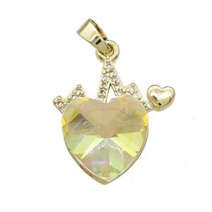 Copper Heartbeat Pendant Pave Crystal Glass Zircon Gold Plated, approx 14mm, 20mm