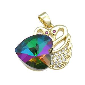 Copper Swan Pendant Pave Crystal Glass Zircon Heart Gold plated, approx 14mm, 20-23mm