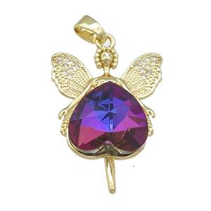 Copper Fairy Pendant Pave Crystal Glass Zircon Gold Plated, approx 14mm, 20-30mm