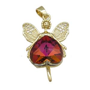 Copper Fairy Pendant Pave Crystal Glass Zircon Gold Plated, approx 14mm, 20-30mm