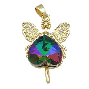 Copper Fairy Pendant Pave Crystal Glass Zircon Gold Plated, approx 14mm, 20-30mm