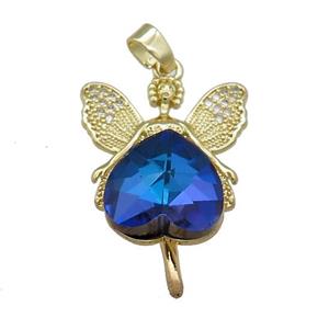 Copper Fairy Pendant Pave Crystal Glass Zircon Gold Plated, approx 14mm, 20-30mm