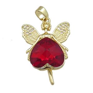 Copper Fairy Pendant Pave Crystal Glass Zircon Gold Plated, approx 14mm, 20-30mm