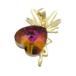 Copper Fairy Pendant Pave Crystal Glass Zircon Gold Plated, approx 18mm, 25-35mm