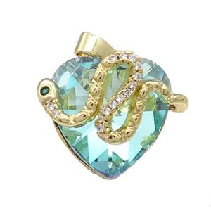 Copper Snake Pendant Pave Crystal Glass Zircon Gold Plated, approx 18mm