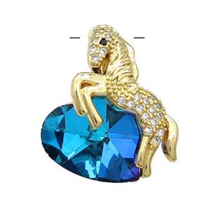 Copper Horse Pendant Pave Crystal Glass Zircon Gold Plated, approx 18mm, 20-28mm