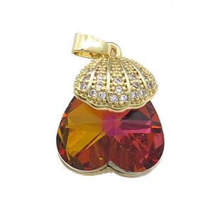 Copper Shlled Pendant Pave Crystal Glass Zircon Gold Plated, approx 18-20mm