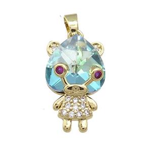 Copper Kids Pendant Pave Crystal Glass Zircon Gold Plated, approx 15-23mm