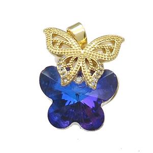 Copper Butterfly Pendant Pave Crystal Glass Zircon Gold Plated, approx 18-25mm