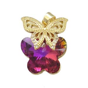 Copper Butterfly Pendant Pave Crystal Glass Zircon Gold Plated, approx 18-25mm