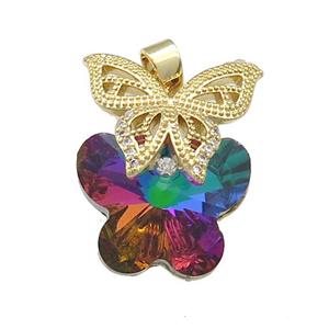 Copper Butterfly Pendant Pave Crystal Glass Zircon Gold Plated, approx 18-25mm