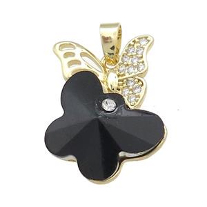 Copper Butterfly Pendant Pave Crystal Glass Zircon Gold Plated, approx 18-25mm