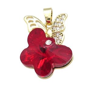 Copper Butterfly Pendant Pave Crystal Glass Zircon Gold Plated, approx 18-25mm